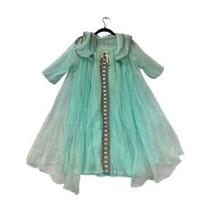 Vintage 80s Sheer Aqua Nightgown & Robe Set #6169